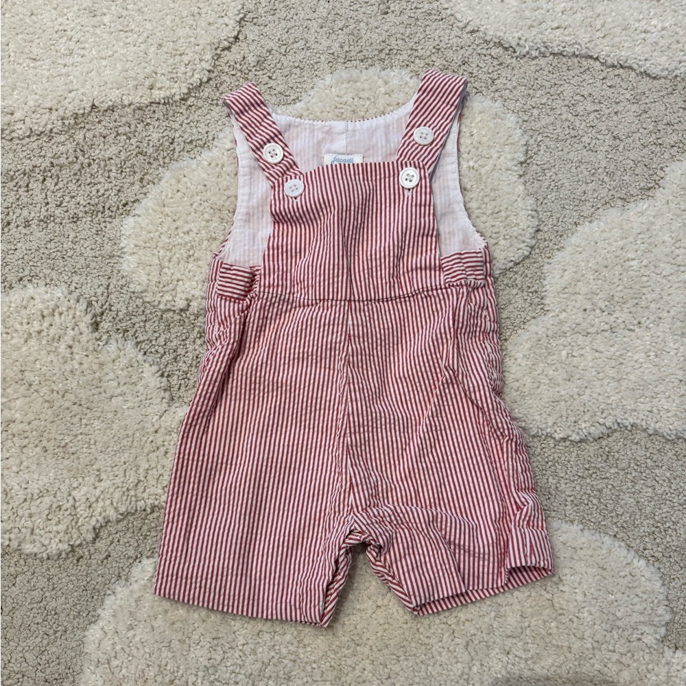Jacadi Paris Red Striped Short Overalls - Size 3M